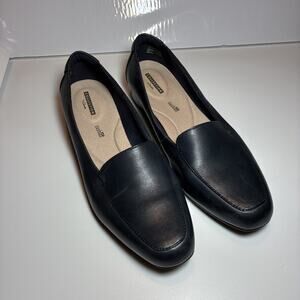 Collection by Clarks Women Size 12W Black Leather Shoes Flats Loafers Career